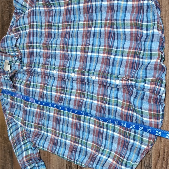 L.L. Bean Plaid 100% Linen Casual Button Down Size Medium in Blue / Adobe - Picture 7 of 7